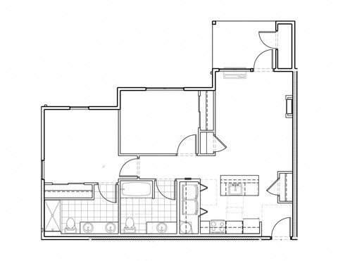 Floor plan for 2 beds, 2 baths, 985 sqft