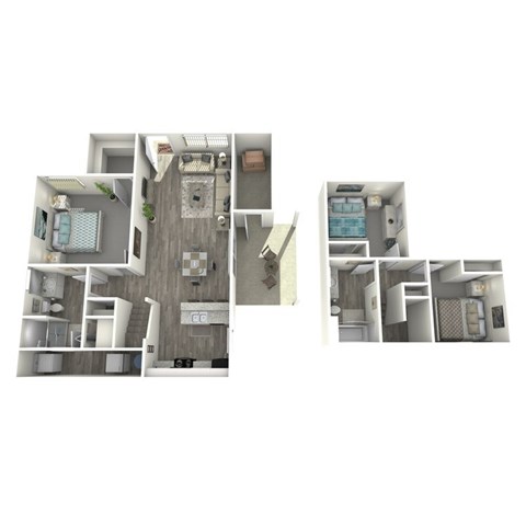 Floor plan for 3 beds, 2 baths, 1097 sqft