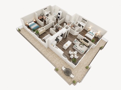 Floor plan for 3 beds, 2 baths, 1377 sqft