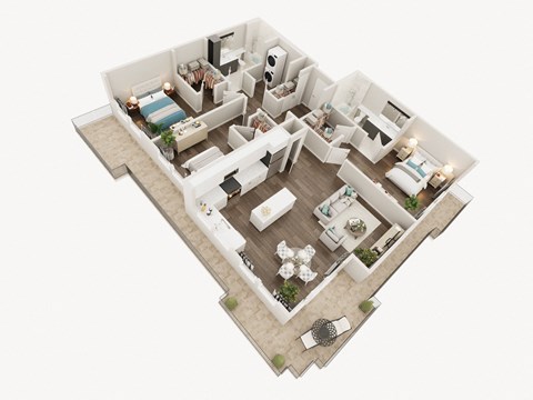 Floor plan for 2 beds, 2 baths, 1068 sqft