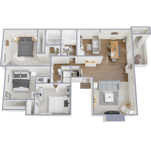 Floor plan for 3 beds, 2 baths, 1209 sqft