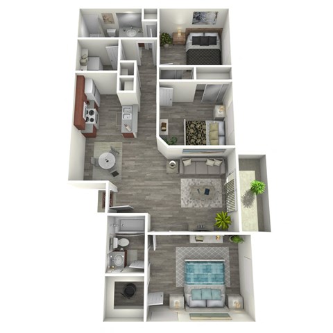 Floor plan for 3 beds, 2 baths, 1137 sqft