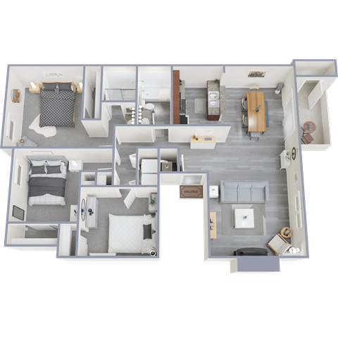 Floor plan for 3 beds, 2 baths, 1219 sqft
