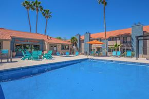 Tucson apartment for rent - Swimming pool with lounge seating area at Peak at Oro Valley Apartments, Tucson, AZ