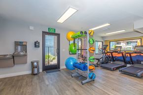 Tucson apartment for rent - Fitness center with cardio equipment and weights at Peak at Oro Valley Apartments, Tucson, Arizona