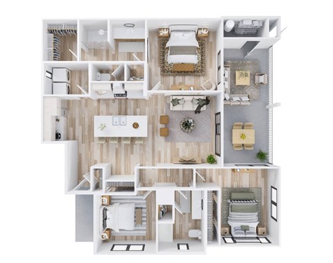 Floor plan for 3 beds, 2 baths, 1591 sqft