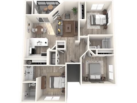 Floor plan for 3 beds, 2 baths, 1152 sqft