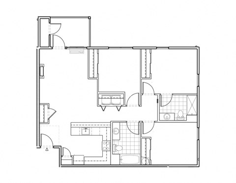 Floor plan for 3 beds, 2 baths, 1184 sqft