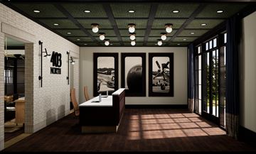 Goldsboro apartment for rent - A modern room with a white brick wall and a brown floor.