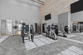 Rockwall apartment for rent - A gym with a variety of equipment including treadmills, weights, and exercise machines.