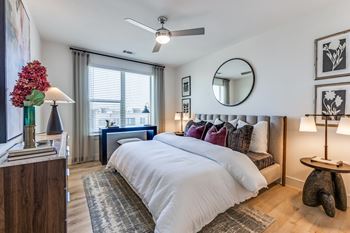 Wood-style flooring in living, dining areas, bedrooms and closets