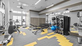 Denver apartment for rent - a gym with weights and cardio equipment and a punching bag at Alton Jefferson Park, Denver, CO