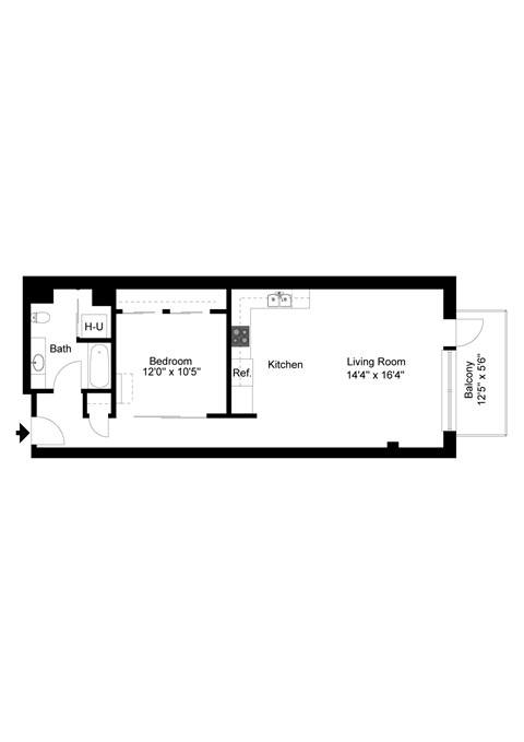 Floor plan for 1 bed, 1 bath, 795 sqft