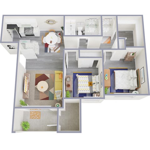 Floor plan for 2 beds, 1 bath, 860 sqft