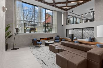 Lobby lounge with fireplace