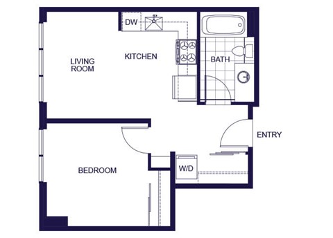 Floor plan for 1 bed, 1 bath, 465 sqft