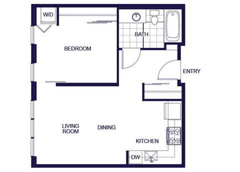 Floor plan for 1 bed, 1 bath, 530 sqft