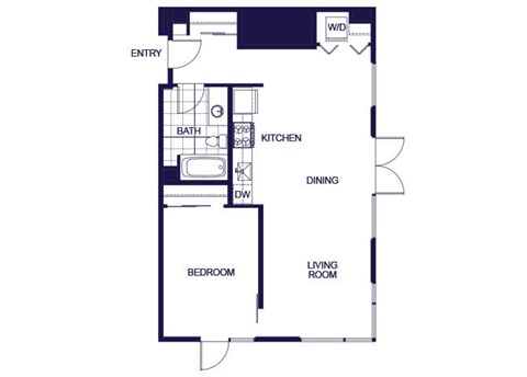 Floor plan for 1 bed, 1 bath, 701 sqft