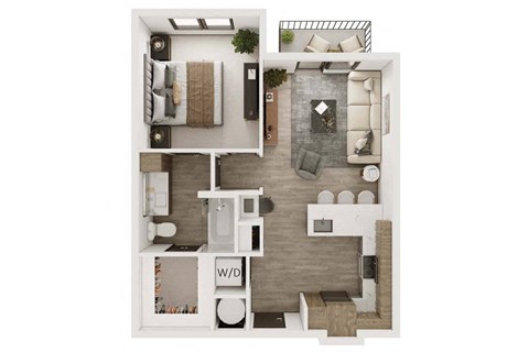Floor plan for 1 bed, 1 bath, 674 sqft