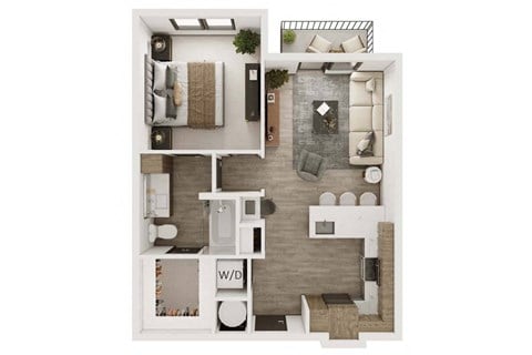 Floor plan for 1 bed, 1 bath, 722 sqft