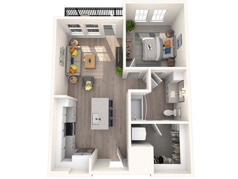 Floor plan for 1 bed, 1 bath, 704 sqft