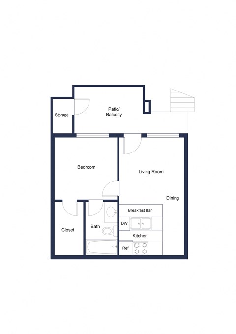 Floor plan for 1 bed, 1 bath, 440 sqft