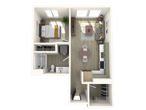 Floor plan for 1 bed, 1 bath, 571 sqft