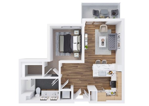 Floor plan for 1 bed, 1 bath, 798 sqft
