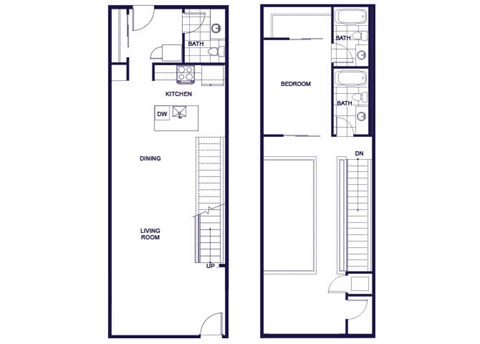Floor plan for 1 bed, 2.5 baths, 1171 sqft