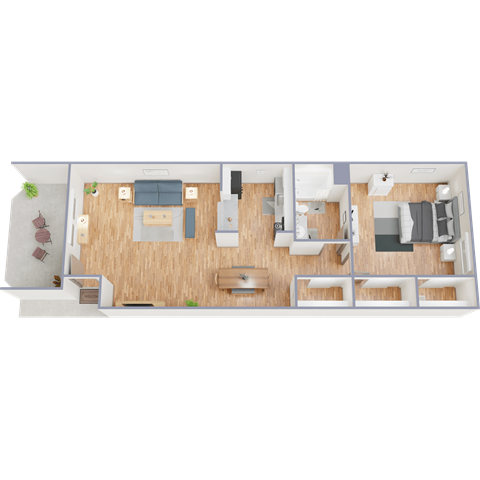 Floor plan for 1 bed, 1 bath, 600 sqft