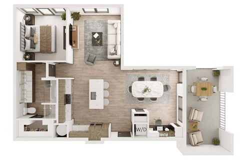 Floor plan for 1 bed, 1 bath, 950 sqft