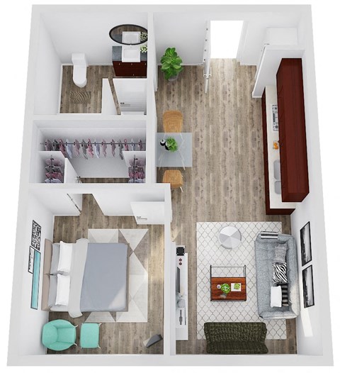 Floor plan for 1 bed, 1 bath, 558 sqft