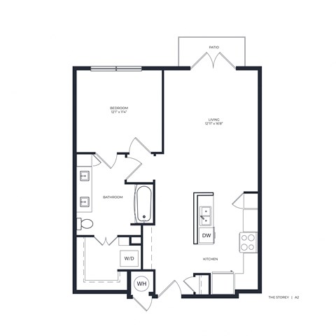 Floor plan for 1 bed, 1 bath, 759 sqft