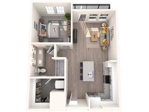 Floor plan for 1 bed, 1 bath, 740 sqft