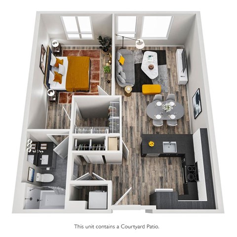 Floor plan for 1 bed, 1 bath, 766 sqft