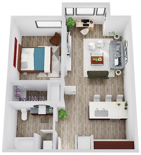Floor plan for 1 bed, 1 bath, 690 sqft