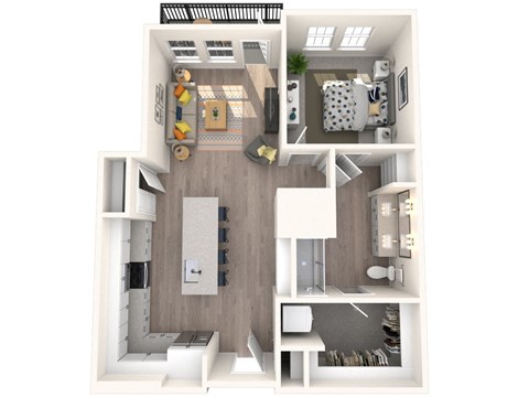 Floor plan for 1 bed, 1 bath, 834 sqft