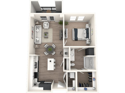 Floor plan for 1 bed, 1 bath, 792 sqft
