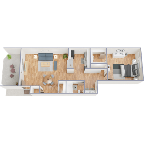 Floor plan for 1 bed, 1 bath, 650 sqft