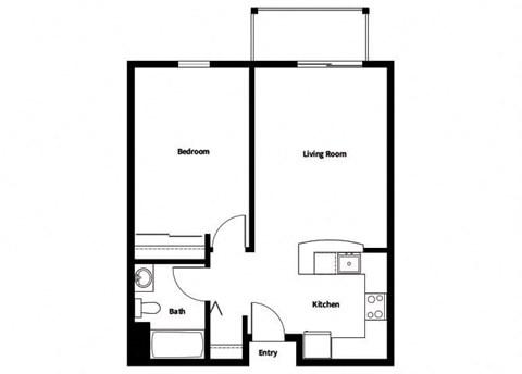 Floor plan for 1 bed, 1 bath, 660 sqft