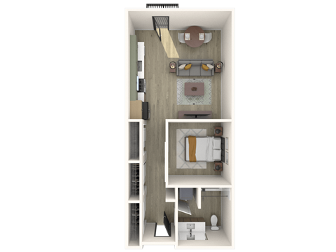 Floor plan for 1 bed, 1 bath, 619 sqft