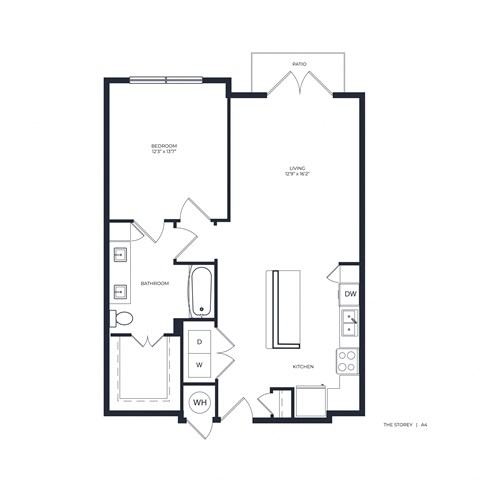 Floor plan for 1 bed, 1 bath, 803 sqft