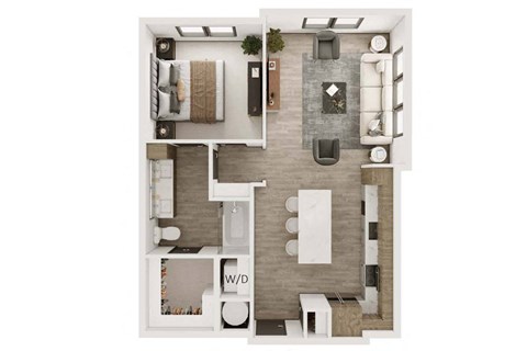 Floor plan for 1 bed, 1 bath, 827 sqft