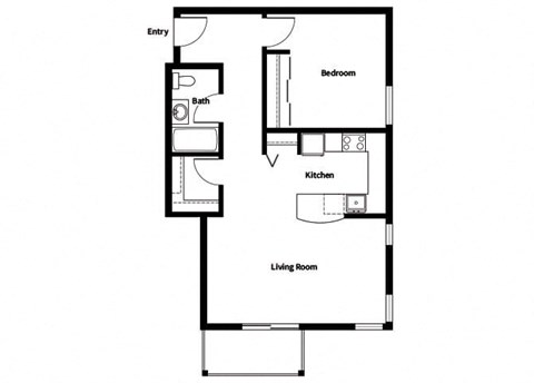 Floor plan for 1 bed, 1 bath, 744 sqft