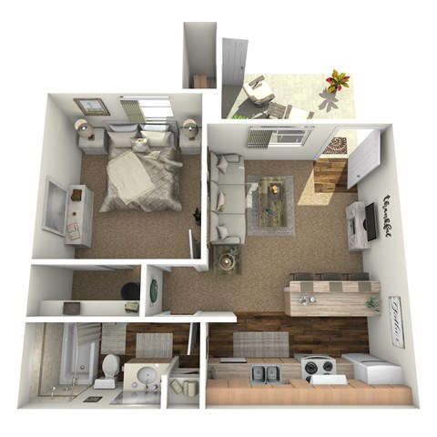 Floor plan for 1 bed, 1 bath, 496 sqft
