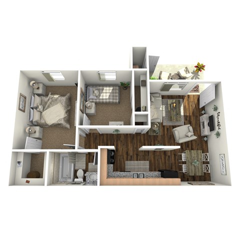 Floor plan for 2 beds, 1 bath, 664 sqft