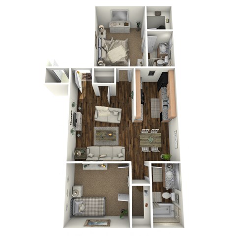 Floor plan for 2 beds, 2 baths, 745 sqft