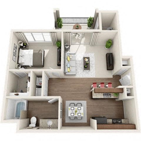 Floor plan for 1 bed, 1 bath, 745 sqft