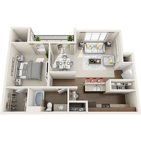 Floor plan for 1 bed, 1 bath, 820 sqft