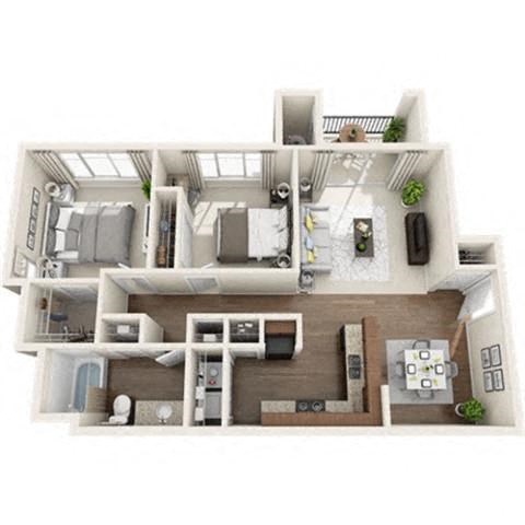 Floor plan for 2 beds, 1 bath, 1025 sqft